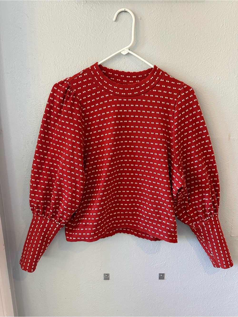 Madewell Red Puff-Sleeve Dot Sweater